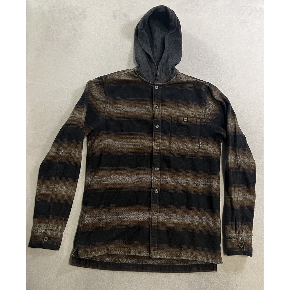 Billabong Baja Flannel Stretch Core Fit Hoodie Striped Button Up Size Mens M